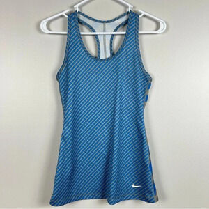 Nike Womens Dri-FIT Blue Grey Striped Racerback Tank Top Slim Fit Small